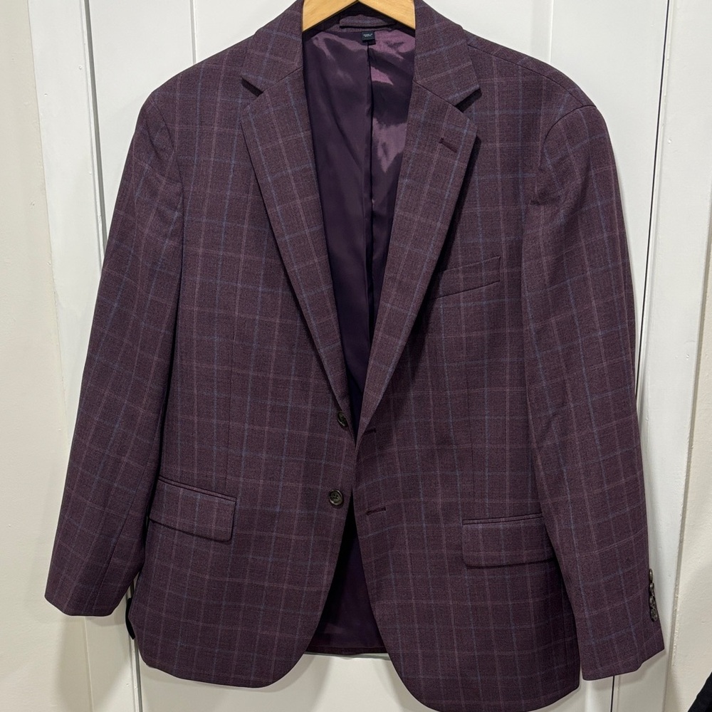 Men's Burgundy Checkered Blazer